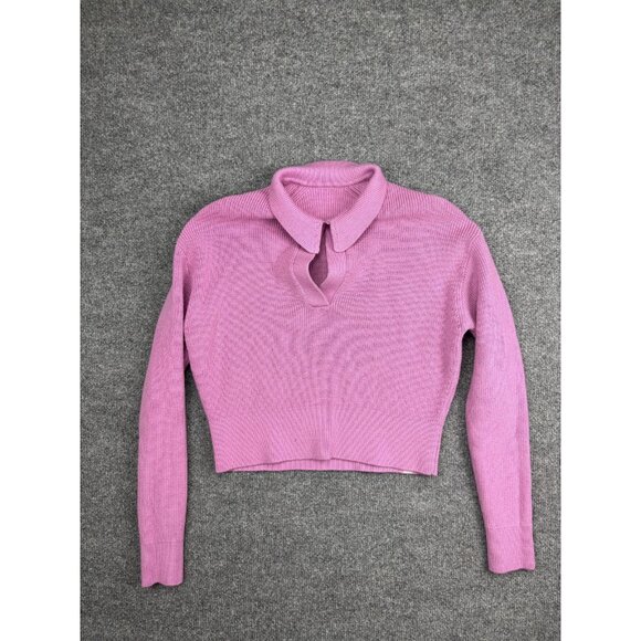 Lululemon Collared Merino Wool Sweater Womens Small Pink Ribbed Knit Cropped - Picture 1 of 7